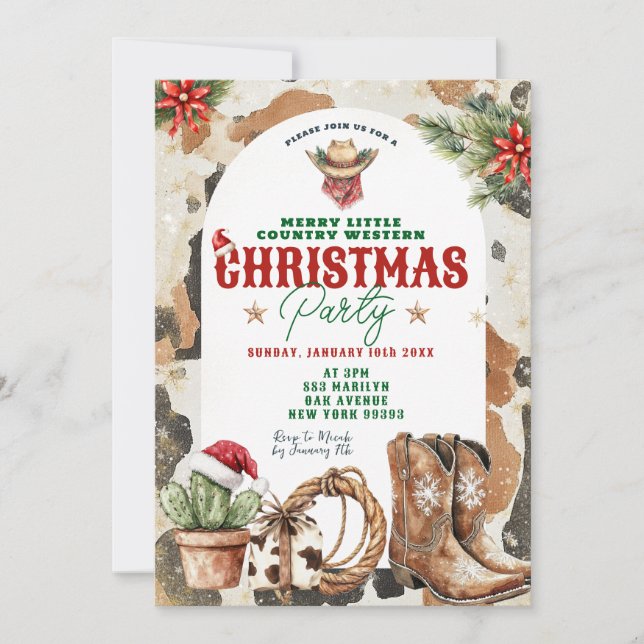 Wild West Country Western Weihnachten Party Einladung (Vorderseite)
