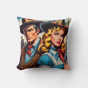 Wild West Couple Retro Comic Kissen