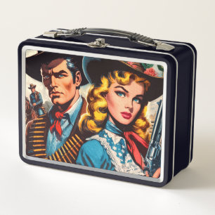 Wild West Couple Retro Comic Metall Brotdose