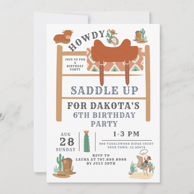 Wild West Cowboy 6e invitation anniversaire (Devant)