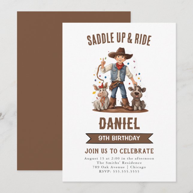 Wild West Cowboy Birthday Party Einladung (Vorne/Hinten)