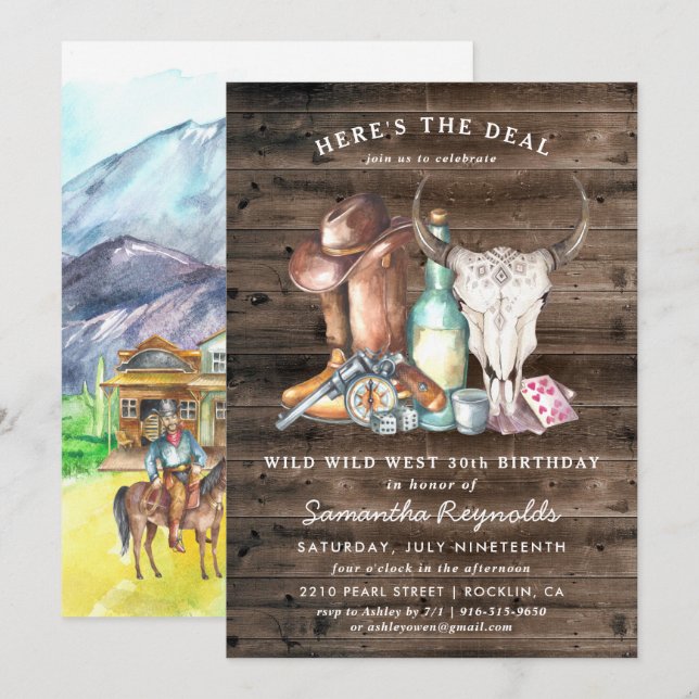 Wild West Cowboy Birthday Party Einladung (Vorne/Hinten)