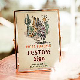 Wild West Cowboy Birthday Party Table Sign Poster