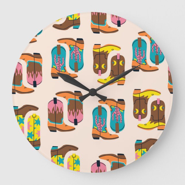 Wild West Cowboy Boots: Modekonzepte Muster Große Wanduhr (Vorderseite)