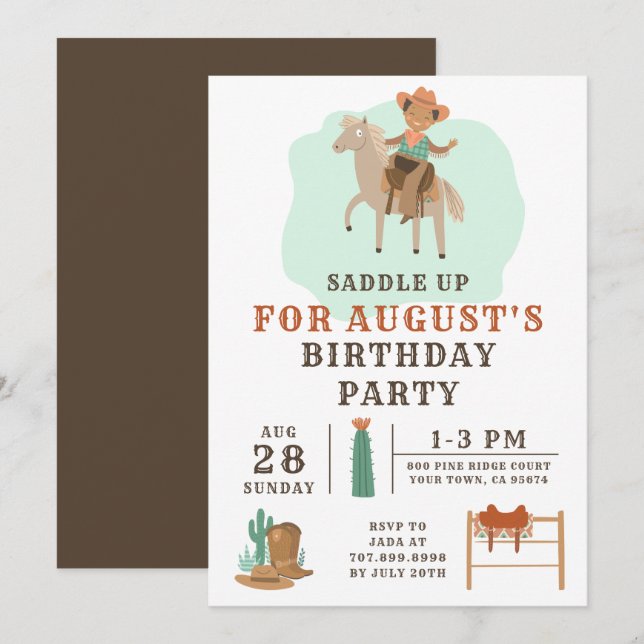 Wild West Cowboy Boys Einladung zum Geburtstag (Vorne/Hinten)