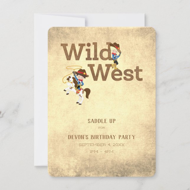 Wild West Cowboy Cowgirl Custom Child's Birthday Einladung (Vorderseite)