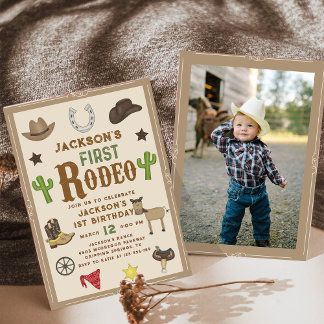 Wild West Cowboy First Rodeo 1. Geburtstag Foto Einladung