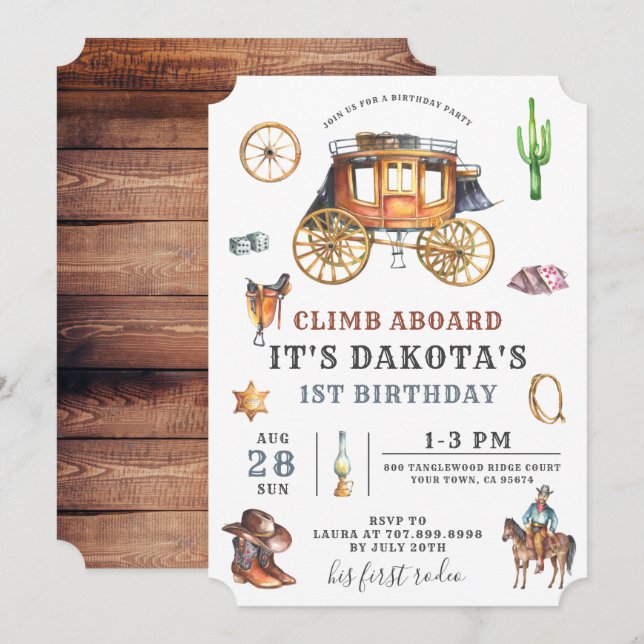 Wild West Cowboy Invitation d'anniversaire (Devant / Derrière)