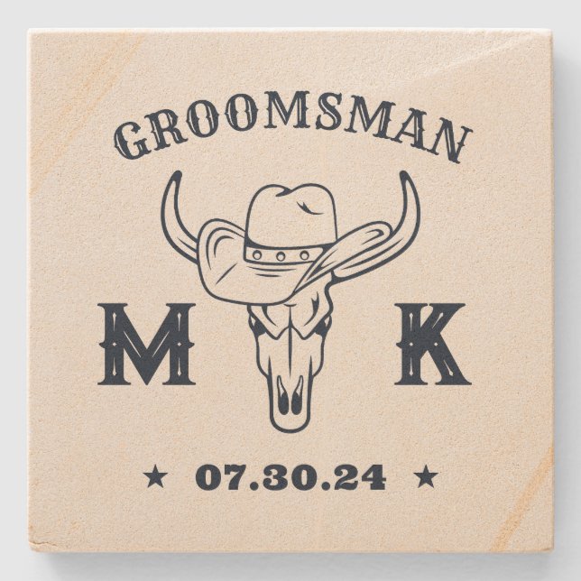 Wild West Cowboy Monogram Trauzeuge Trauzeuge Steinuntersetzer (Vorderseite)