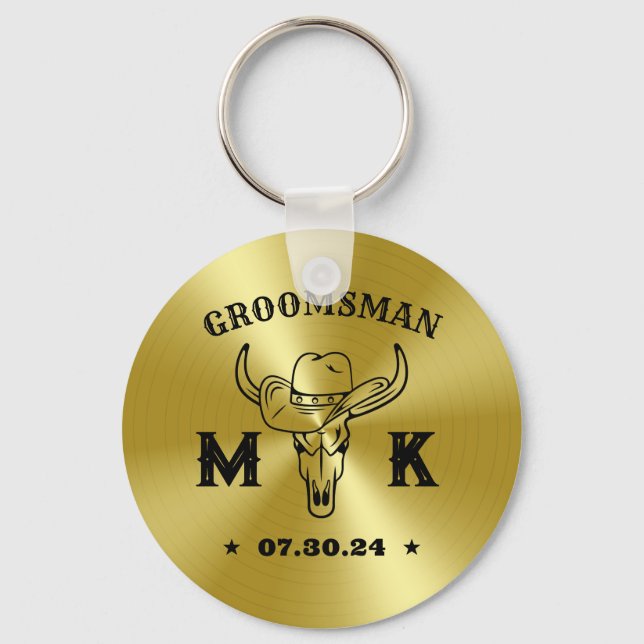 Wild West Cowboy Personalisierte Monogram-Trauzeug Schlüsselanhänger (Vorderseite)