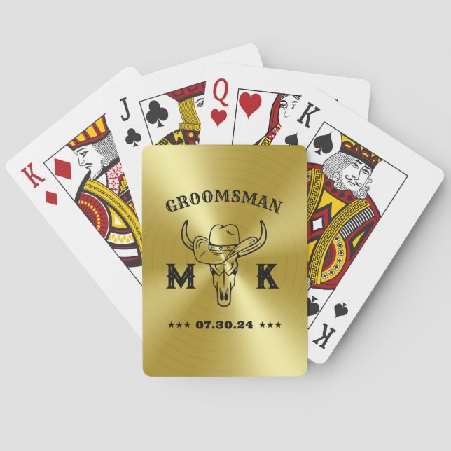 Wild West Cowboy Personalisierte Monogram-Trauzeug Spielkarten (Rückseite)