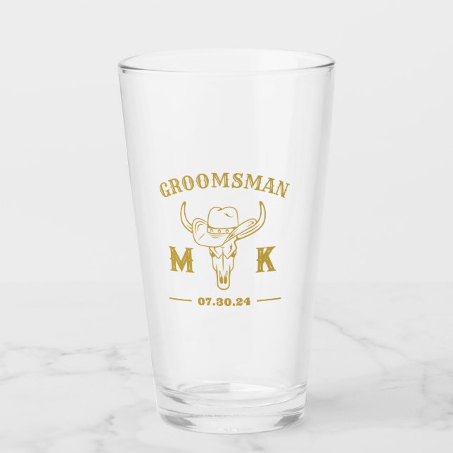 Wild West Cowboy Personalisierte Trauzeugen Monogr Glas (Vorderseite)