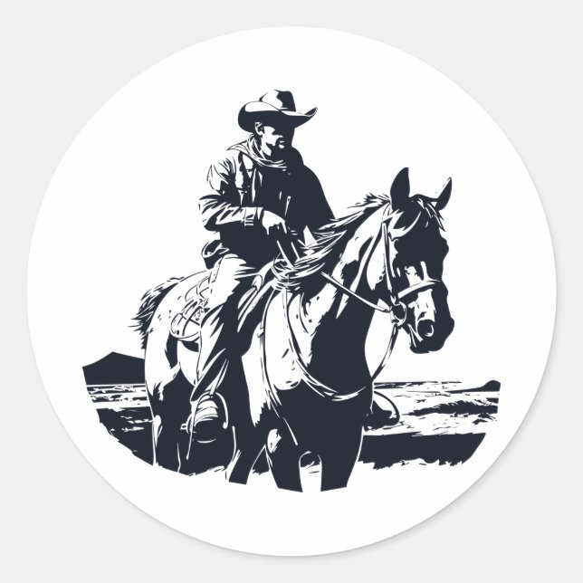 Wild West Cowboy Pferdereiten Runder Aufkleber (Vorderseite)
