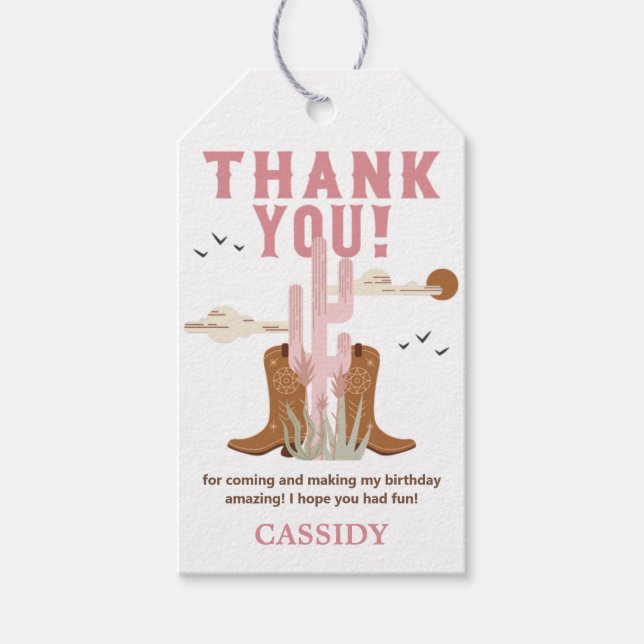 Wild West Cowgirl Birthday Party Danke für Ihre Un Geschenkanhänger (Vorderseite)