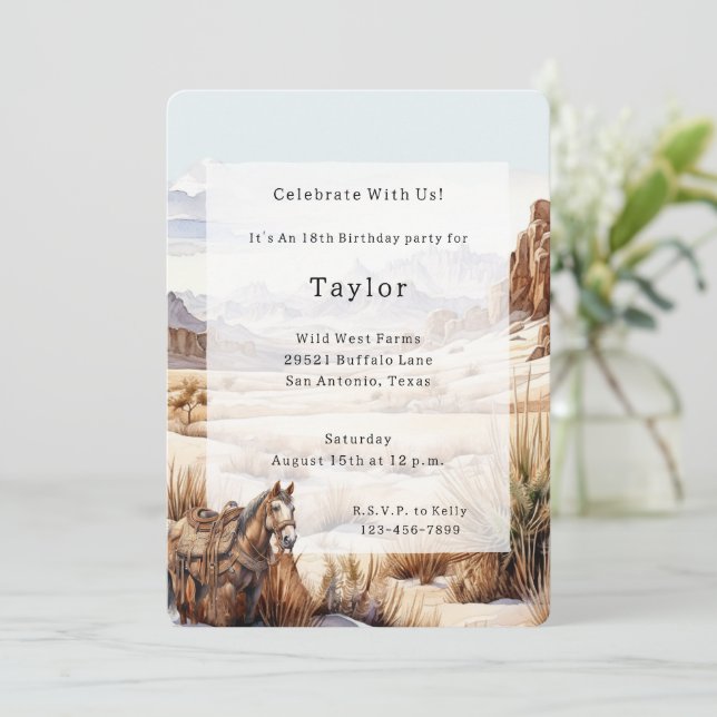 Wild West Horse Birthday Einladung (Stehend Vorderseite)