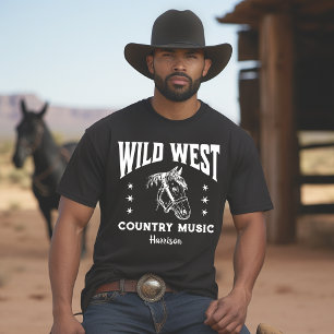 Wild West Horse Country Music Black White T-shirt