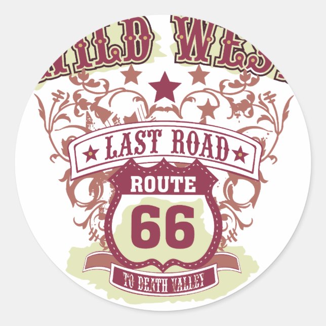 Wild West letzte Straße Route 66 bis Totental Runder Aufkleber (Vorderseite)