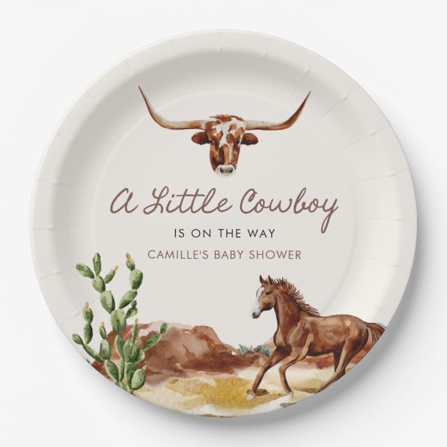 Wild West Little Cowboy Baby Shower Pappteller (Vorderseite)