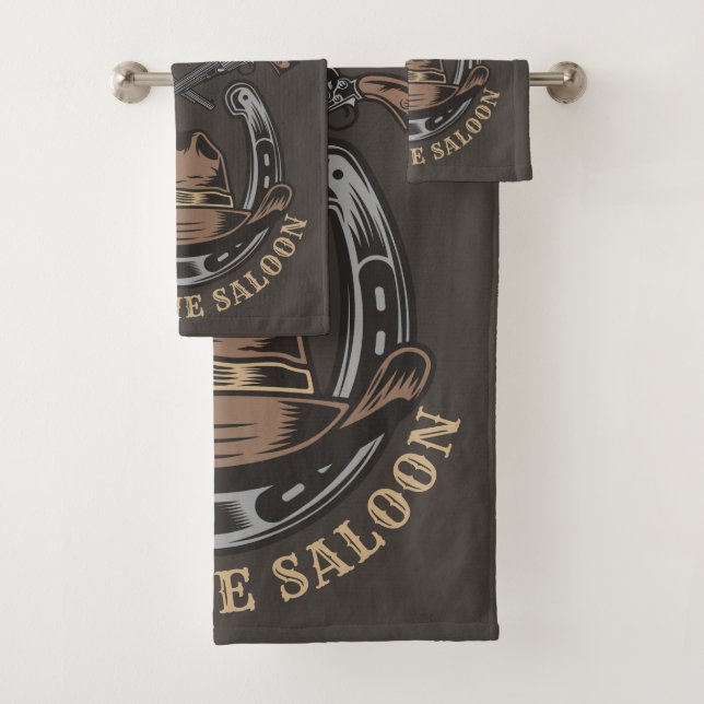 Wild West Revolver Horseshoe Western Cowboy Saloon Badhandtuch Set (Insitu)