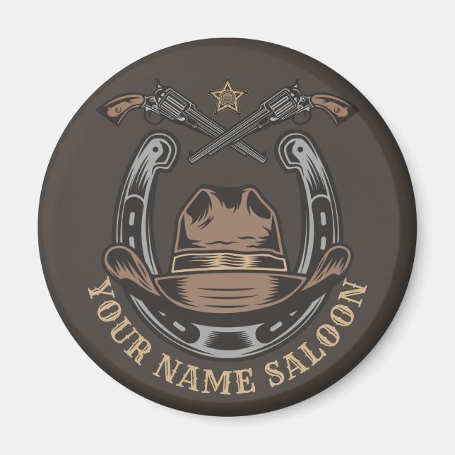 Wild West Revolver Horseshoe Western Cowboy Saloon Magnet (Vorne)
