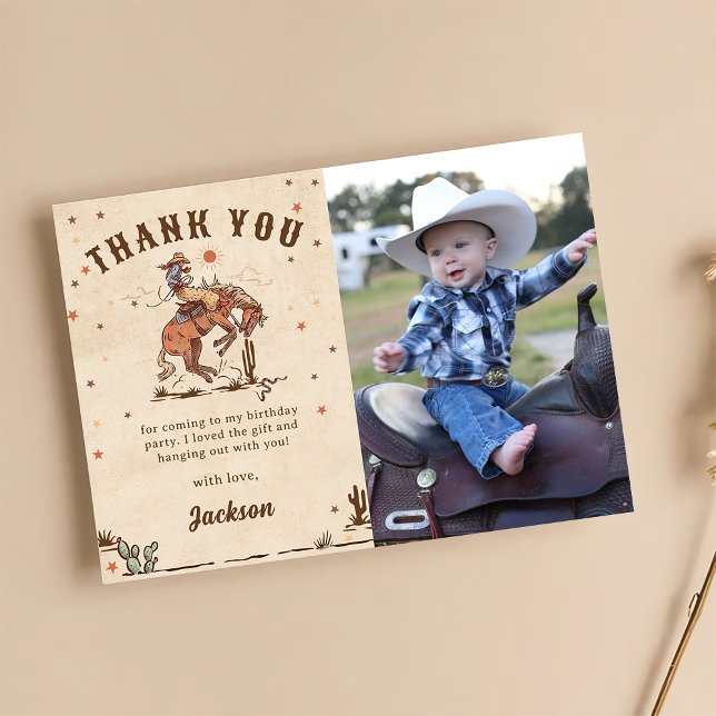 Wild West Rodeo Cowboy Birthday Foto Dankeskarte (Von Creator hochgeladen)