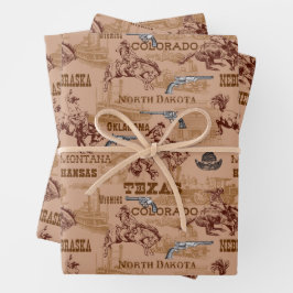 Wild West Rodeo Cowboys Broncos Six Shooters Geschenkpapier Set