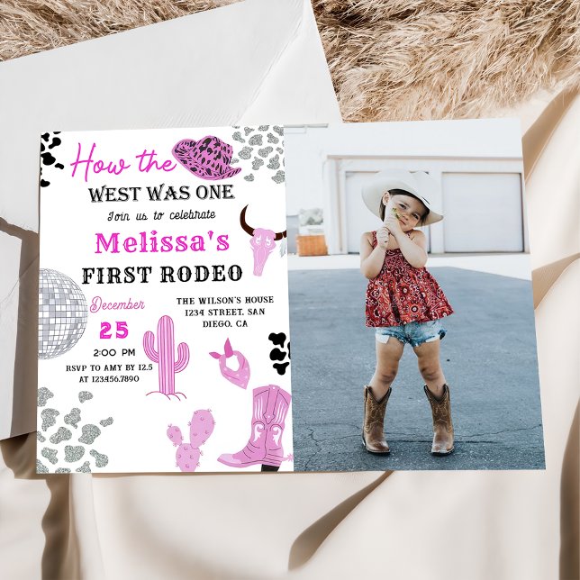 Wild West Rodeo Disco Pink Cowgirl Birthday Foto Einladung (Von Creator hochgeladen)