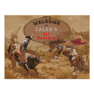 Wild West Rodeo Roundup Cowboy Affiche de bienvenu