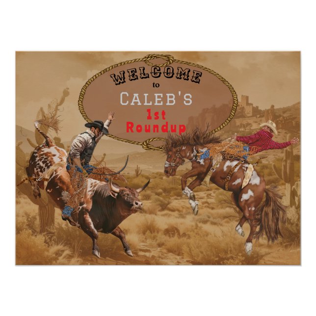 Wild West Rodeo Roundup Cowboy Begrüßungszeichen Poster (Vorderseite)