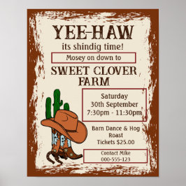 Wild West Rustic Cowboy Western Party Poster