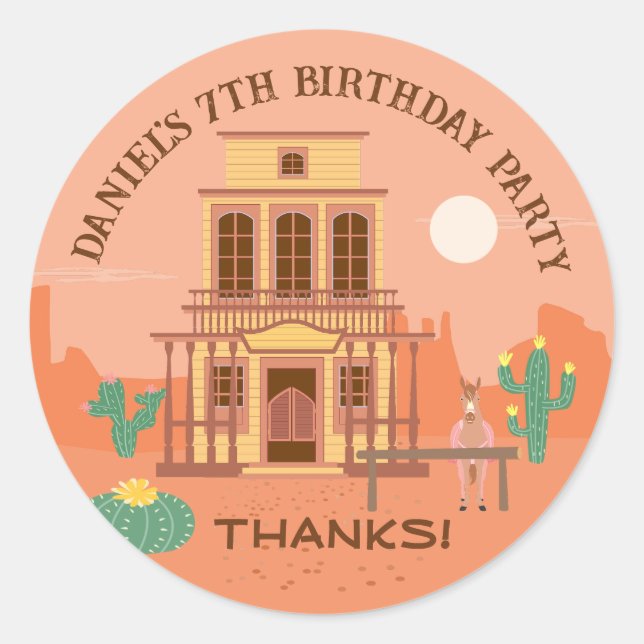 Wild West Saloon Kindergeburtstag Party Runder Aufkleber (Vorderseite)