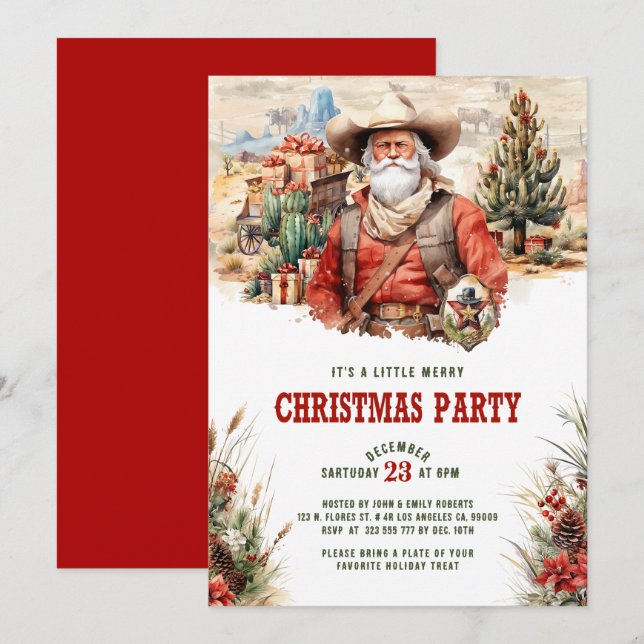 Wild West Santa Cowboy Christmas Invite Einladung (Vorne/Hinten)