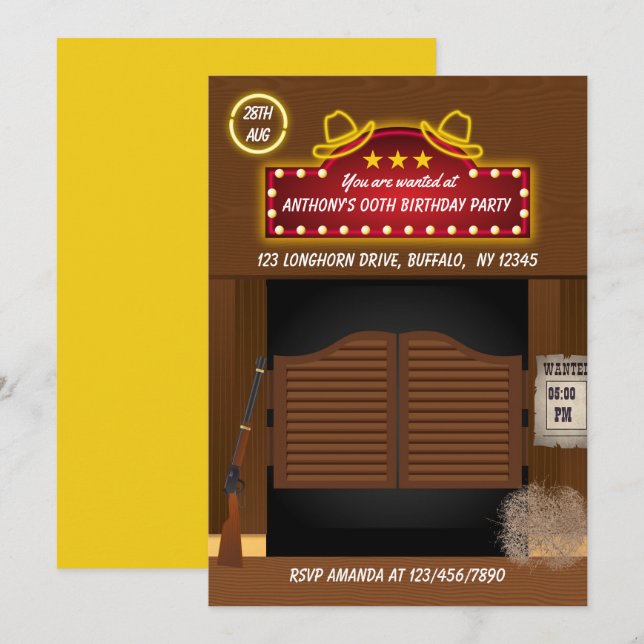 Wild West Theme Neon Anniversaire invitation (Devant / Derrière)