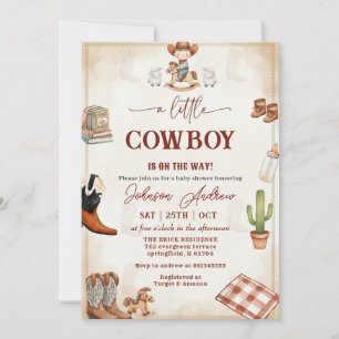 Wild West Western CowBoy Blaues Babyshower  Einladung