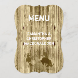 Wild West Western Cowboy Country Hochzeitsmenü Menükarte