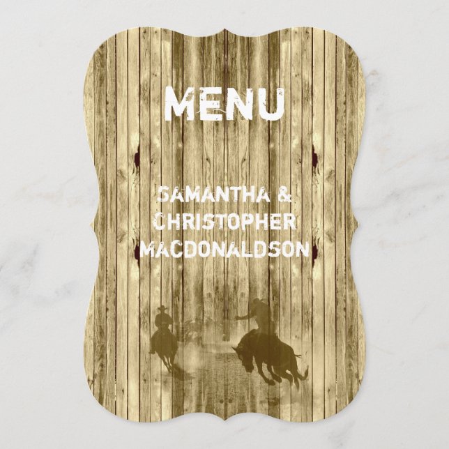 Wild West Western Cowboy Country Hochzeitsmenü Menükarte (Vorderseite)