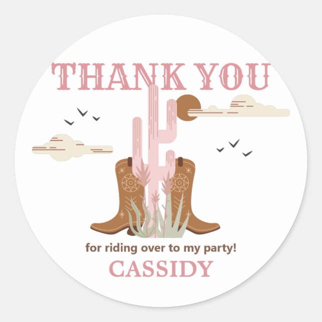 Wild West Western Cowgirl Birthday Party Danke Runder Aufkleber (Vorderseite)