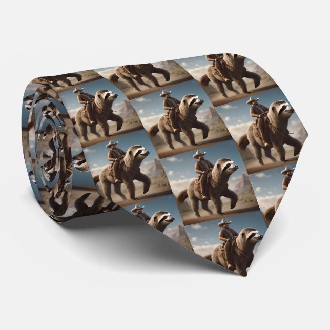 "Wild West Wonders: Cowboy Riding a Sloth Horse" Krawatte (Gerollt)