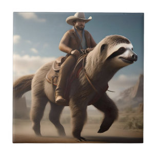 "Wild-West-Wunder: Cowboy reitet auf Faultier-Pfer Fliese