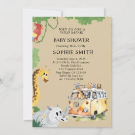 Wild Wheels Safari Animal Camper Van Baby Shower Einladung