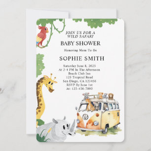 Wild Wheels Safari Animal Camper Van Baby Shower Einladung