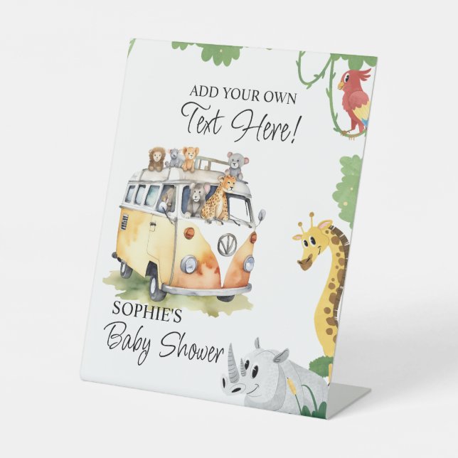 Wild Wheels Safari Animal Camper Van Customizable Sockelschild (Vorderseite)