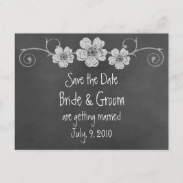 Wild White Roses Chalkboard Save the Date Postkart Ankündigungspostkarte