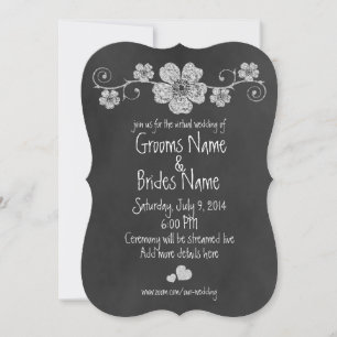Wild White Roses Chalkboard Virtual Wedding Einladung