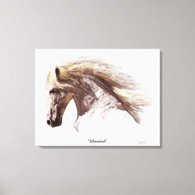 Wild White Stallion Horse-Lover's Fine Art Leinwanddruck (Vorderseite)