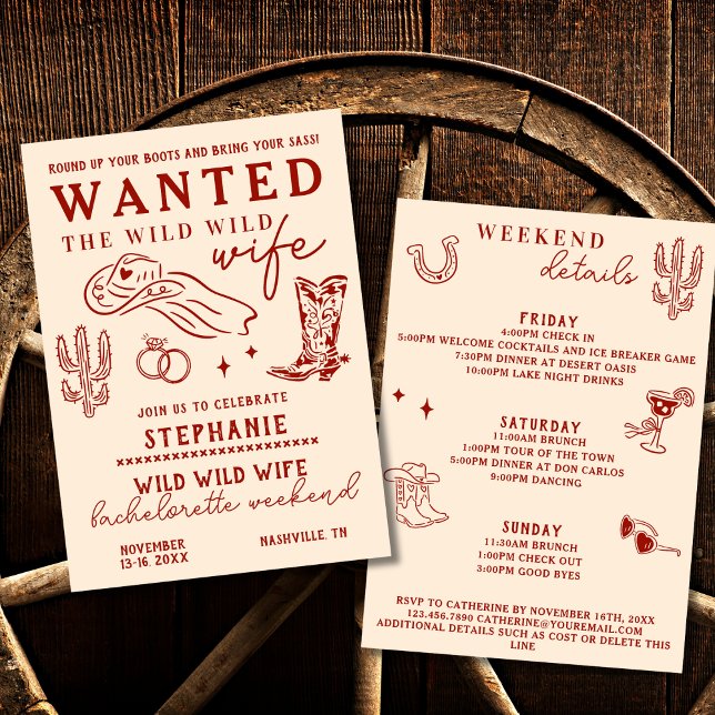 Wild Wild Wife 3-Day Itinerary Bachelorette Party  Einladung (Von Creator hochgeladen)