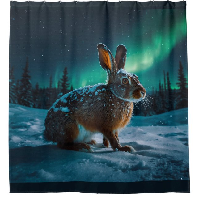 Wild Winter Hare & Aurora Wildlife Design Duschvorhang (Vorderseite)