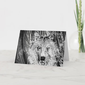 Wild Winter Wolf Camouflage Tree and Snow Birthday Karte