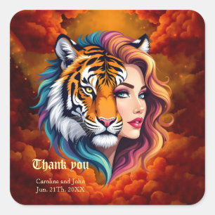 Wild Within – Tiger Spirit Göttin.  Quadratischer Aufkleber
