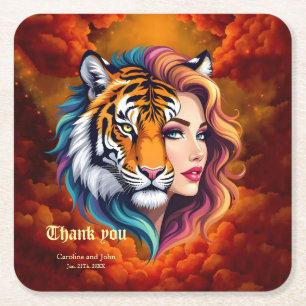 Wild Within – Tiger Spirit Göttin.  Rechteckiger Pappuntersetzer